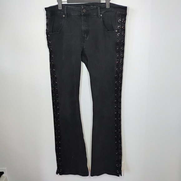 Wornstar Hellraiser Side Laced Jeans Unisex 38 Slim Flare Rockstar Stage Grunge - Picture 2 of 16